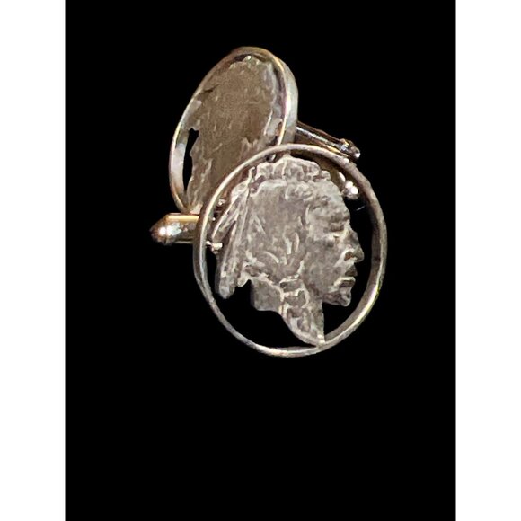 Vintage Silver-Tone Buffalo Nickel Cufflinks With Native American Design - Picture 1 of 5